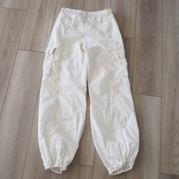 Skater Aesthetic White Cargo Pants With Brown Embordary And Zippers Sz Small - Picture 8 of 16